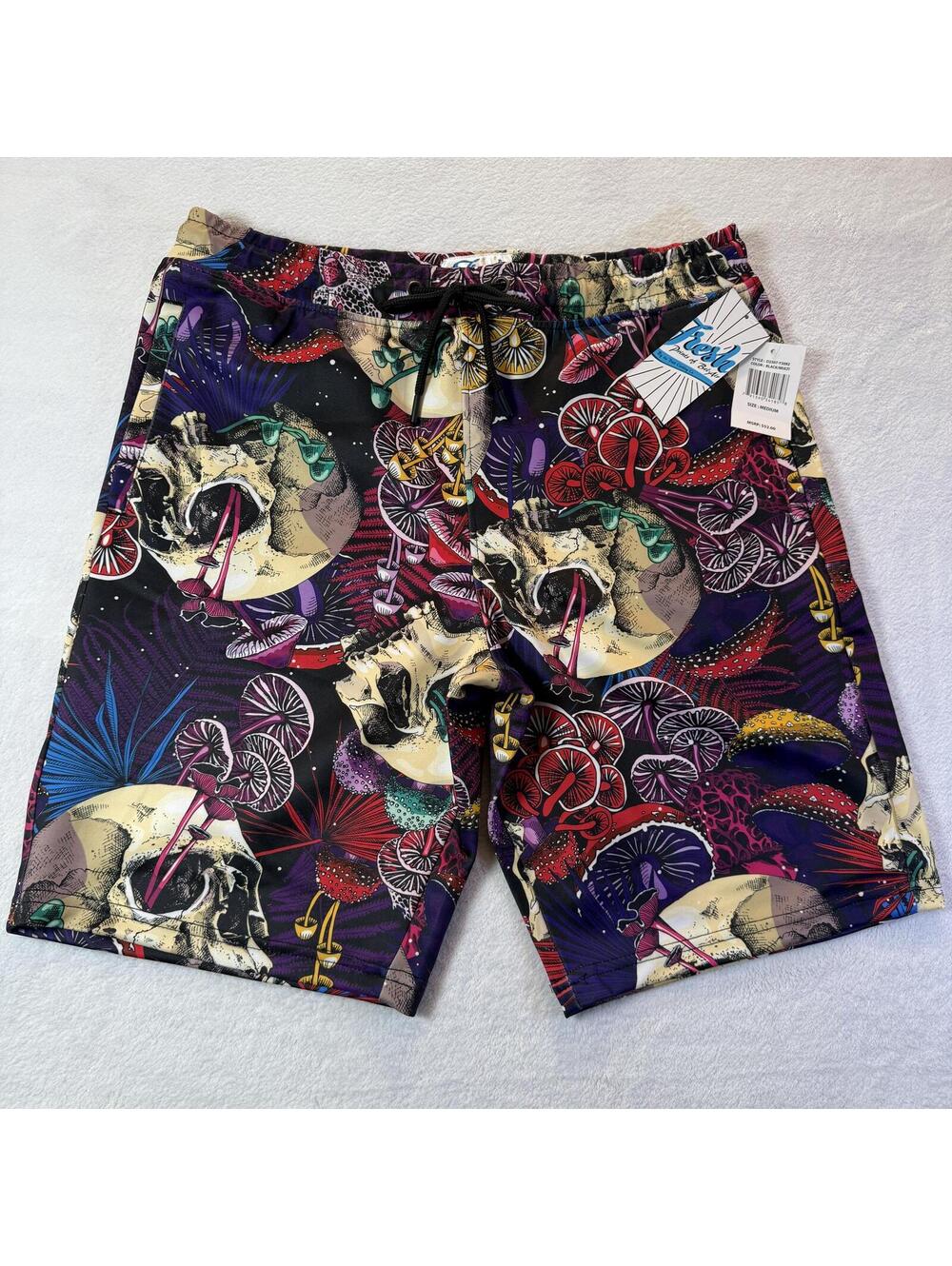Fresh Prints of Bel-Air Black Multi Skull Print Shorts Medium